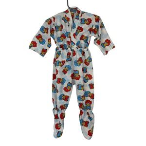 Vintage‎ Baby Cowboy Print Footed Pajama Set 2Pc White Western Cartoon
